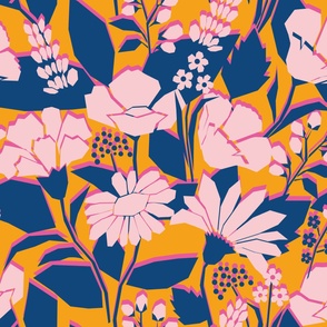 LARGE summer vibes papercut flowers dark blue, pink, baby pink, orange  by art for joy lesja saramakova gajdosikova design