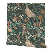 Forest Biome - The Pheasant, Wren and Butterfly - Jumbo - dark forest green