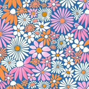 Cheerful Daisy Design - Cobalt, Blush and Orange - Mid Scale