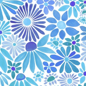 Cheerful Daisy Design - Light Blues - Large Scale