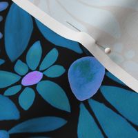 Cheerful Daisy Design - Dark Blues - Mid Scale