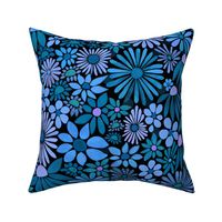 Cheerful Daisy Design - Dark Blues - Mid Scale