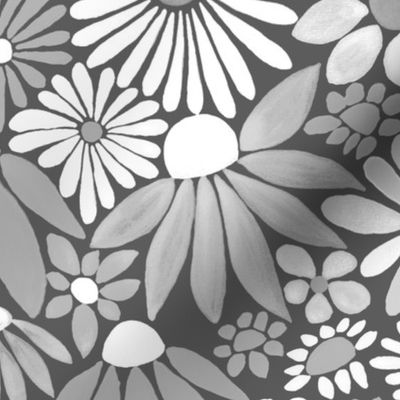 Cheerful Daisy Design - Soft Greys - Mid Scale