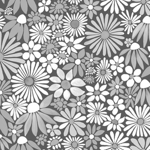 Cheerful Daisy Design - Soft Greys - Mid Scale