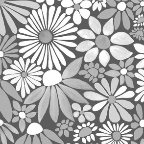 Cheerful Daisy Design - Soft Greys - Large Scale