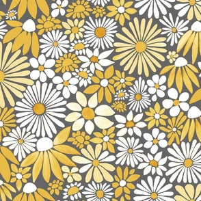 Cheerful Daisy Design - Retro Yellow - Mid Scale