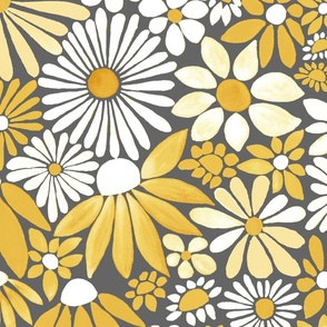 Cheerful Daisy Design - Retro Yellow - Large Scale