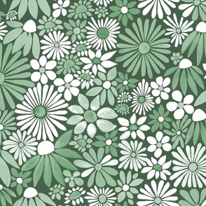 Cheerful Daisy Design - Sage Greens - Mid Scale