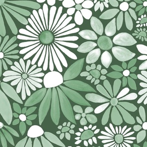 Cheerful Daisy Design - Sage Greens - Large Scale