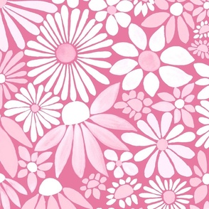 Cheerful Daisy Design - Pastel Pink - Large Scale