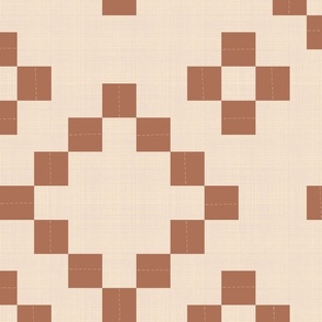 (L) Western cabin quilt in terracotta rust orange and off white cream