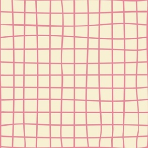 Tennis Net Squares Check in Pink on Cream