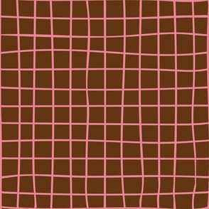 Tennis Net Squares Check in Pink on Brown