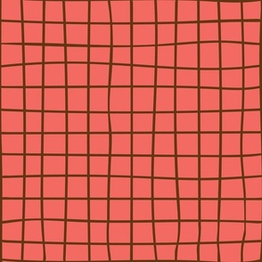 Tennis Net Squares Check in Brown on Pinky Orange