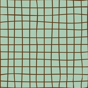 Tennis Net Squares Check in Brown on Duck Egg Blue Green