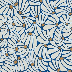 small Hand drawn modern floral in white and kings blue