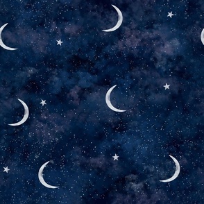 Night Sky Stars Midnight Blue Space Galaxy Moon- Medium scale