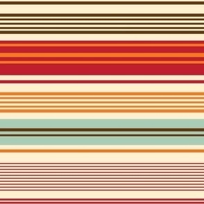 Horizontal Stripes in Retro Colours Duck Egg Red Orange on Cream