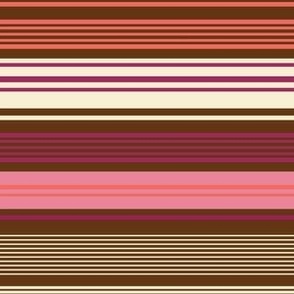 Horizontal Stripes in Retro Colours Pink Plum Cream on Brown