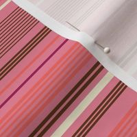 Horizontal Stripes in Retro Colours Pink Cream Plum on Brown