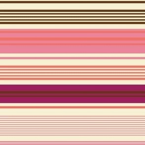 Horizontal Stripes in Retro Colours Pink Brown Plum on Cream