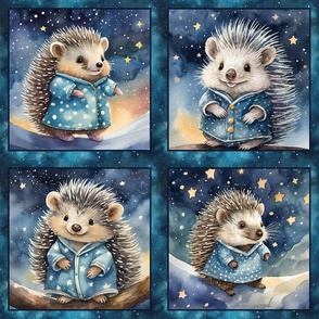 CUTE PORCUPINE PAJAMAS STARRY NIGHT CHECKERBOARD FLWRHT