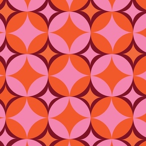 Mid century abstract retro starbursts on pink and orange circles 