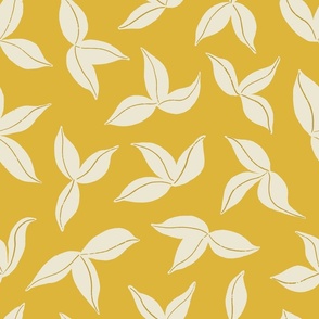 (L) Hand-drawn Clematis Leaves - Cream on Mustard Yellow