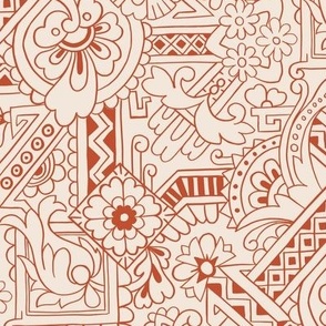 Terracotta paisley dance with florals in a warm_ monochrome elegance