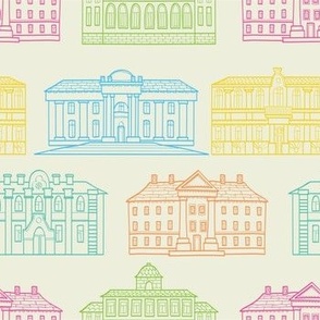 Colorful House Block Print Style, Historic Building Palaces Children Playroom Decor