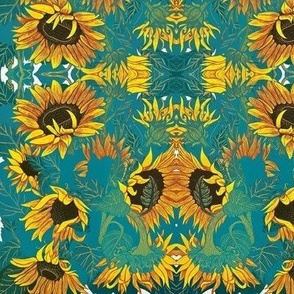 Gorgeous Abstract Sunflowers in Teal