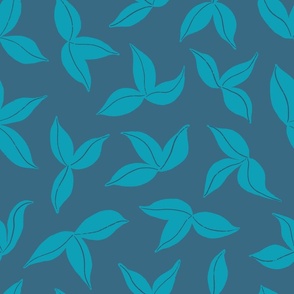 (L) Hand-drawn Clematis Leaves - Sky Blue on Denim Blue