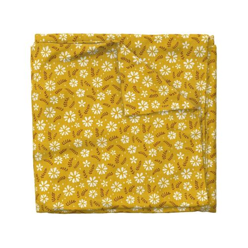 MEDIUM Retro Boho Hand Drawn Daisies in Mustard Yellow and Brown