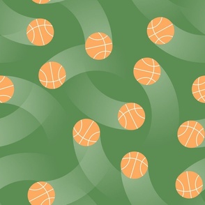(L) Orange basket balls over green background