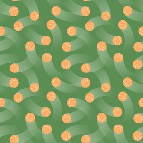 (M) Orange basket balls over green background