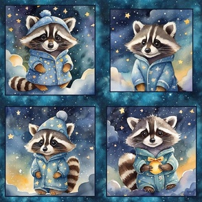 CUTE BABIES RACCOON STARRY NIGHT CHECKERBOARD FLWRHT