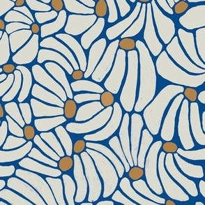 medium Hand drawn modern floral in white and kings blue