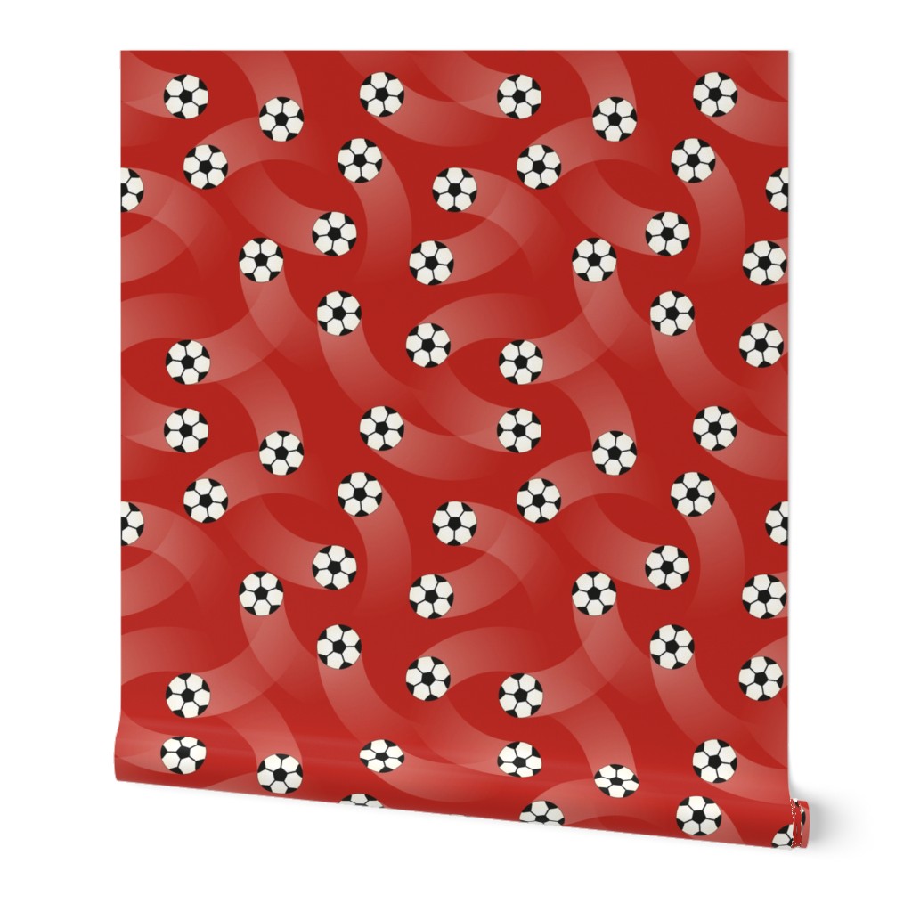 (L) Soccer balls on red background