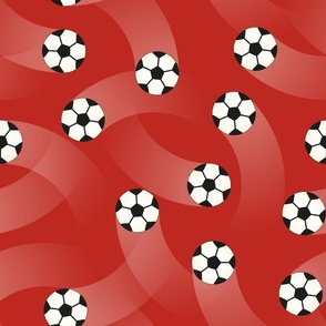 (L) Soccer balls on red background