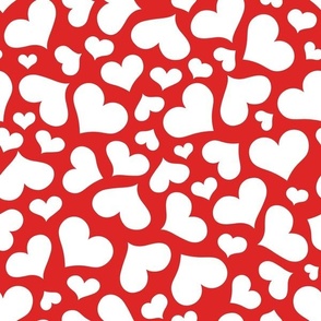 Cute White Hearts on Red - Medium Scale