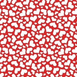 Cute White Hearts on Red - Small Scale
