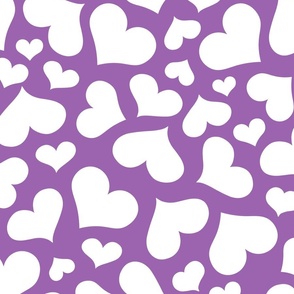 Cute White Hearts on Purple - Large Scale
