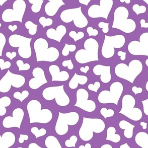 Cute White Hearts on Purple - Medium Scale