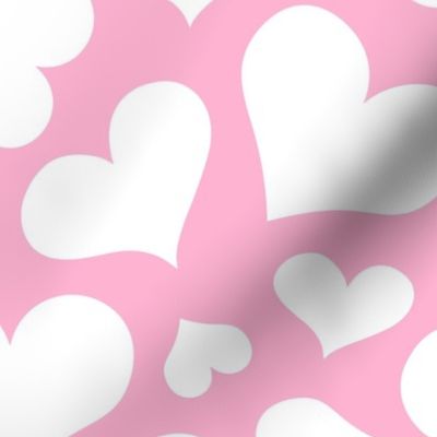 Cute White Hearts on Pink - Large Scale
