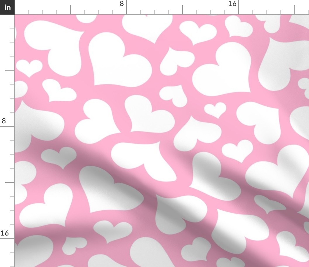 Cute White Hearts on Pink - Large Scale