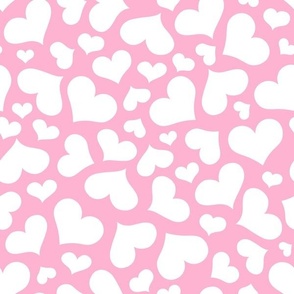 Cute White Hearts on Pink - Medium Scale