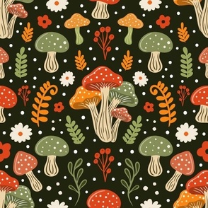 Enchanted Forest Mushrooms - Whimsical Woodland Flora & Fungi Pattern