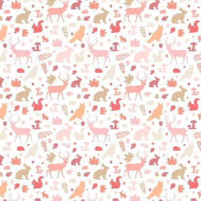 Woodland animals peach plethora on white | small