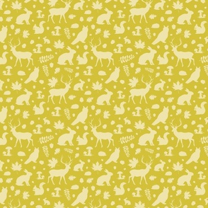 Woodland animals vanilla on old gold | small