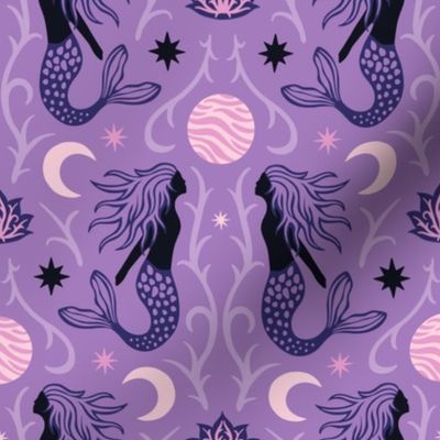 Celestial mermaids in moonlight - purple - small scale